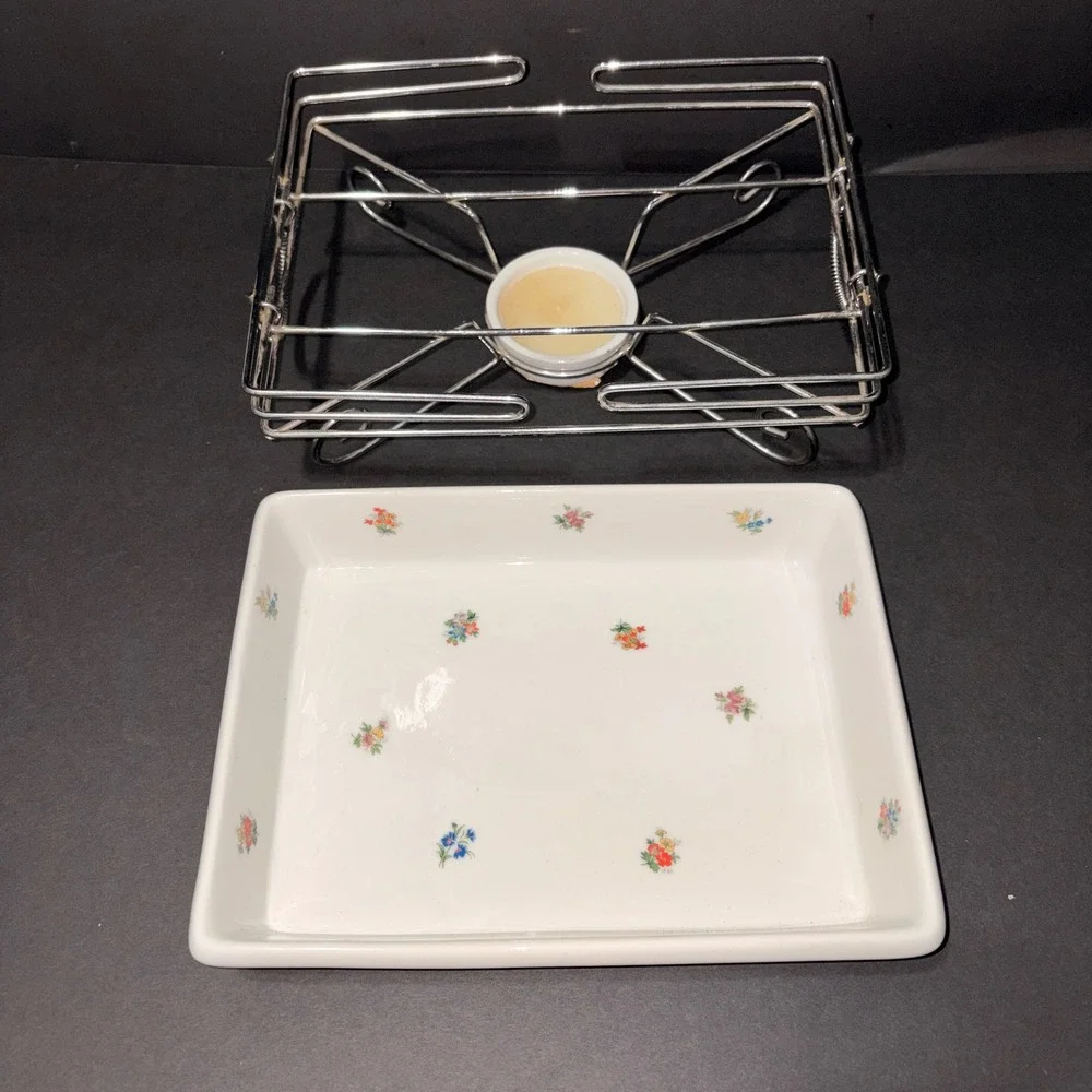 Wen Yuan Floral Casserole Dish with Rack and Candle Warmer 11.5
